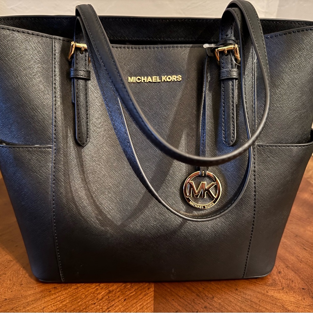 Michael Kors Black Saffiano Leather Tote with Gold Hardware